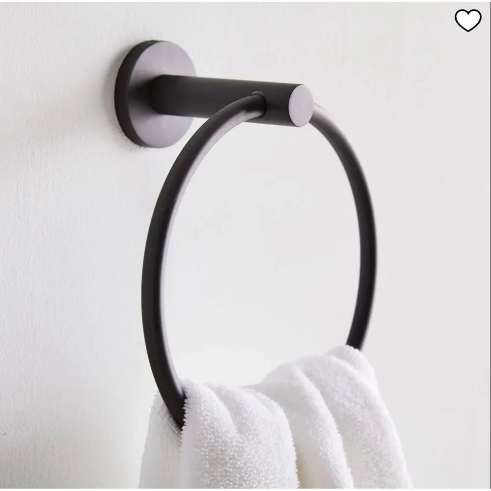 West Elm Modern Overhang Bathroom Hardware Towel Ring Matte Black NIB